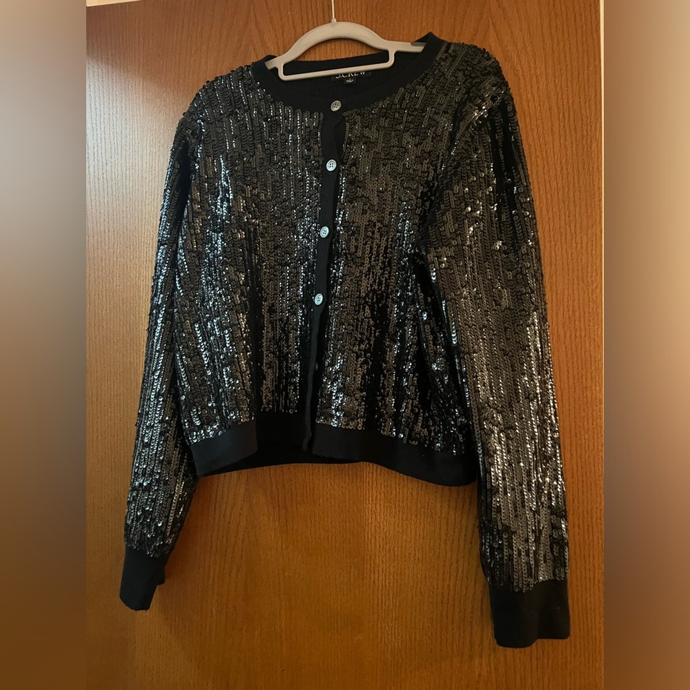 J Crew Mariner jersey lady jacket with sequins size large black